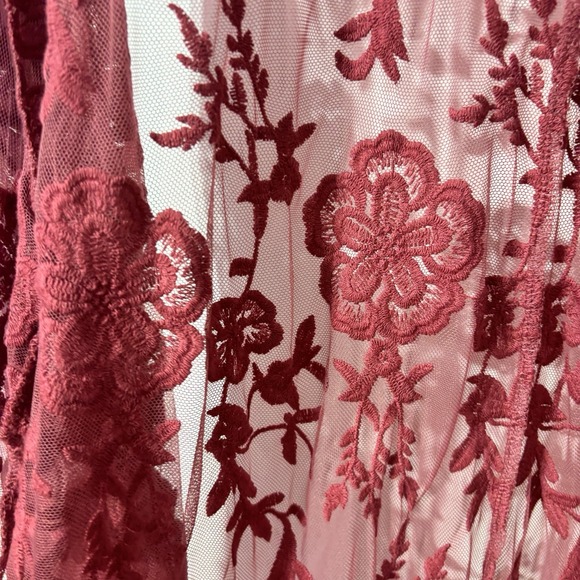 Torrid 3X Dusty Red Mesh Crochet Trim Longline Kimono Lace Duster Embroidered - Picture 6 of 10